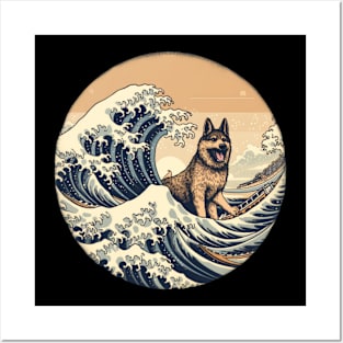 German Shepherd, Great Wave Hokusai Posters and Art